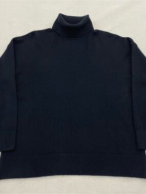 LL Bean Black 100% Cashmere Cowl/Turtleneck Sweater Women's LP Large Petite